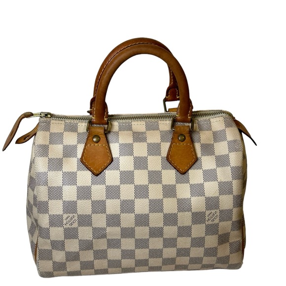LOUIS VUITTON HANDBAG SPEEDY 25 WHITE DAMIER AZUR 🌟 AUTHENTIC 🌟 - Picture 1 of 16